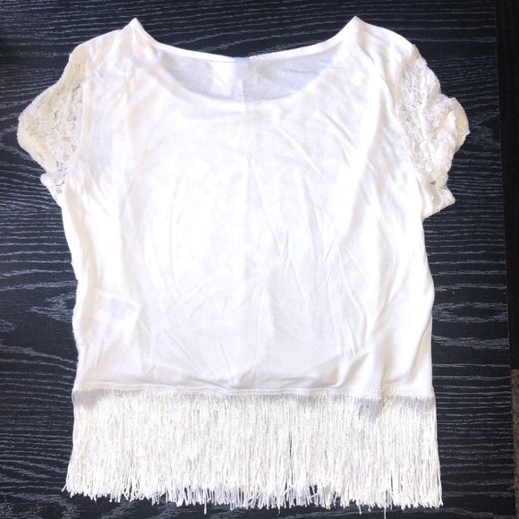 H&M White/Cream Lace Floral Fringe Crop Top Small - Picture 2 of 2